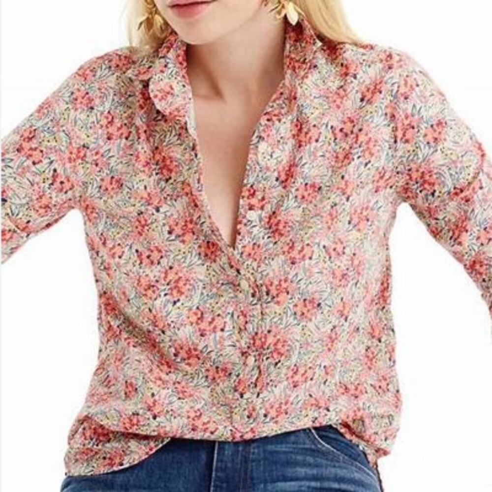 J. Crew x Liberty of London Pink Swirling Petals Floral Classic Popover Blouse 4